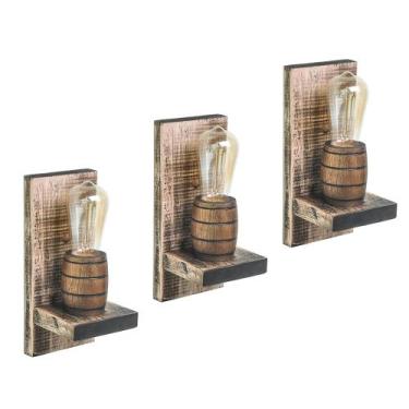 Imagem de Kit 3 Arandelas Luminária de Parede em Madeira Maciça Rústica Retrô Vi