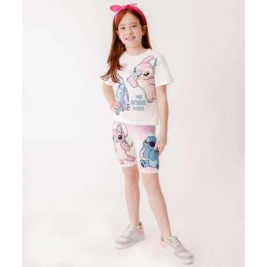Imagem de Conjunto Infantil Tie Dye Stitch E Angel Disney Tam 4 -84351, Branco, 