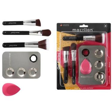 Imagem de Kit 3 pincéis para maquiagem + 1 esponja e 1 placa macrilan