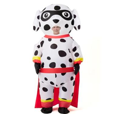 Imagem de Lydoesy Fantasia inflável de dálmata adulto, fantasia de cachorro para homens e mulheres, roupa de corpo inteiro com luvas, capa para festa de cosplay de Halloween