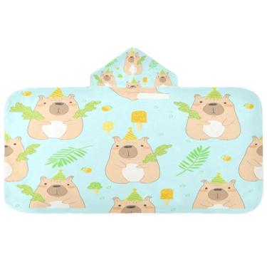 Imagem de CEBUGI Toalha de banho com capuz padrão capivaras para crianças toalha de banho macia absorvente com capuz 127 x 59,7 cm toalha de banho de praia para meninos e meninas