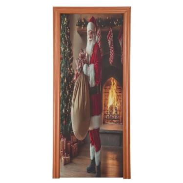 Imagem de Wassud Capa de porta de Natal para decoração de banner 81 x 199 cm grande Papai Noel Natal elástico para porta interna para varanda e porta da frente