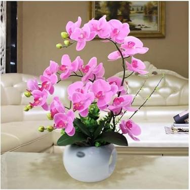 Imagem de Flor artificial imitação phalaenopsis flores artificiais arranjo de flores látex conjunto de orquídeas artificiais interior decoração bonita