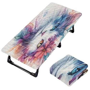 Imagem de Burbuja Lençol de berço floral com cabeça de gato para crianças pequenas, lençol acolchoado portátil com elástico para meninas e meninos, lavável na máquina, 63,5 x 127 cm