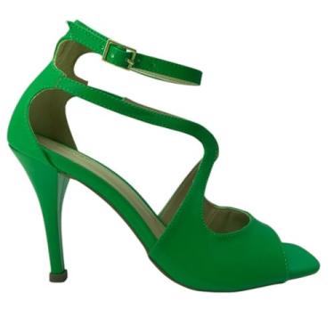 Imagem de Sandálias Feminina de Salto Alto 11cm Com Tiras Cruzadas 196 (Verde Bandeira, BR, Adulto, Numérico, 35)