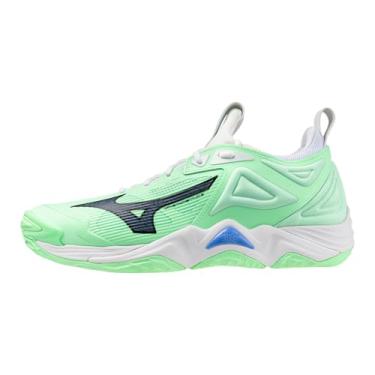 Imagem de Mizuno Tênis de vôlei unissex Wave Momentum 3, Neo Mint-branco, 9.5 Wide Women/8 Men