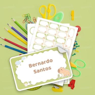 Imagem de Etiquetas Escolares Infantis 02 Personalizadas Tema Animais Capivara – Kit adesivo para identificação de cadernos, livros e lancheira