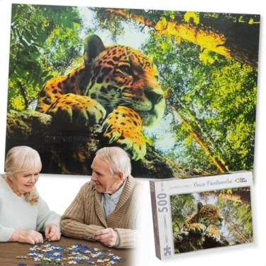 Imagem de Quebra Cabeça Puzzle 500 Peças Educativo Infantil Adulto Jogo Pedagógico Concentração Lazer Presente Namorado Natal Dia dos Pais Aniversário Desafio Noite de Jogos (Onça Pantaneira)