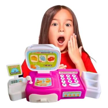 Imagem de Caixa Registradora Infantil Educativa com Som, 12 Peças, Plástico, Brinquedo de Faz de Conta com Cartão de Crédito e Acessórios, para Crianças a partir de 3 Anos