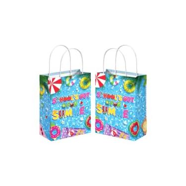 Imagem de Whaline 24 peças de sacos de presente de papel de verão com alças sacos de lembrancinha de festa na piscina de verão para lembrancinhas de doces para festa de aniversário havaiana Luau Tropical Beach