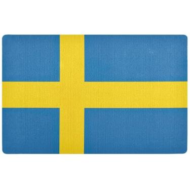 Imagem de TSENQUE Tapete de porta personalizado com bandeira da Suécia tapete de entrada externa absorvente, tapete de varanda frontal para entrada de casa, 81 cm x 50 cm