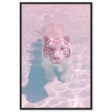 Imagem de Impressão em tela de tigre rosa fotografia animal por Art Remedy, moldura preta, 40 x 61 cm