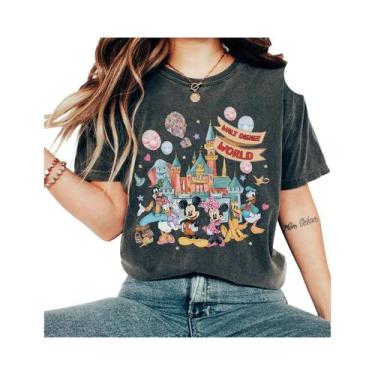 Imagem de Camiseta Vintage Com Estampa De Aquarela Do Castelo Do Walt Disney Wor