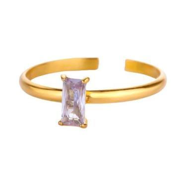 Imagem de Anel Quadrado De Zircônia Roxa Em Aço Inoxidável Dourado, Joia De Pedr
