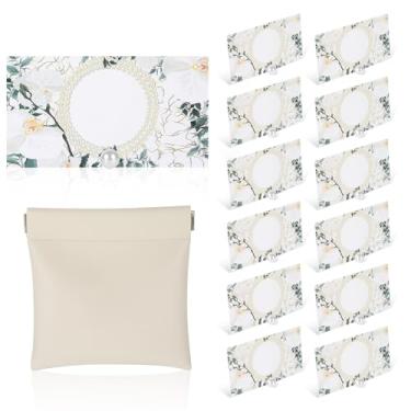 Imagem de EVERDIJ Conjunto de 12 porta-cartões decorativos de pérolas, girassol, romântico, para colocar cartões, conjunto de cartões de nome de arco para mesa, para casamento, mesa e etiqueta de nome de buffet