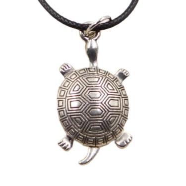 Imagem de EDCRFV Pingente de prata tibetano tartaruga tartaruga colar berloque de couro preto feito à mão