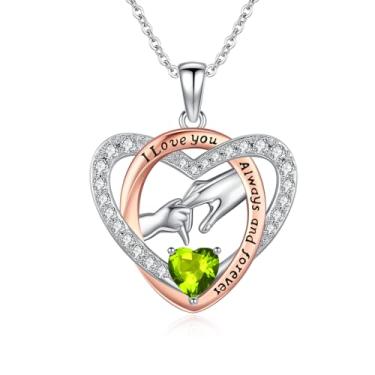 Imagem de WYDDO Colar com pedra do mês de nascimento da mãe, ouro rosa 14K, preenchido com pingente de coração de amor para mãe e filho, I Love You, joia para mãe, presente de dia das mães para avó, mulheres