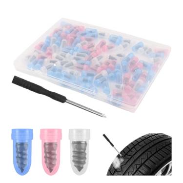 Imagem de SSNNUU Kit de 100 peças de parafuso de carro com chave de fenda, 3 tamanhos de plugues de pneu de parafuso de carro como kit de reparo de pneus para trabalhos de reparo, kits de parafusos de reparo de