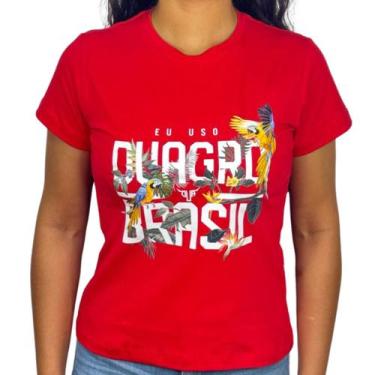 Imagem de Camiseta Feminina Malha Peruana Estampada Baby Look Vermelho Duagro, P