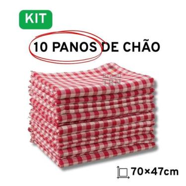 Imagem de Kit 10 Panos de Chão Xadrez Vermelho Saco Duplo Costurado 70x47cm Tram