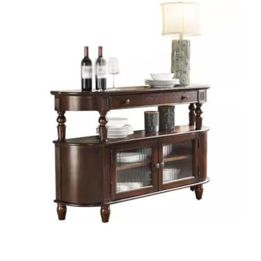 Imagem de Armário de buffet retro madeira maciça hall de entrada armário de mesa doméstico semicircular aparador de jantar cozinha armário de armazenamento aparador