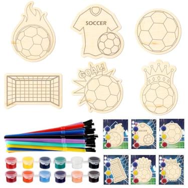 Imagem de Chunful 24 conjuntos de lembrancinhas de festa de futebol, kits de artesanato de pintura de madeira, faça-você-mesmo, arte e artesanato, presentes para decoração de festa de aniversário de Natal