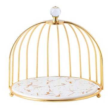 Imagem de Suporte de bolo em estilo europeu gaiola de sobremesa rack de bolo arte de ferro chá da tarde lanche bandeja cerâmica sala de estar bandeja de frutas decoração suporte de cupcake (D)