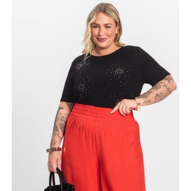 Imagem de Blusa Manga Curta em Viscotorcion Secret Glam Preto, Plus G2, Preto