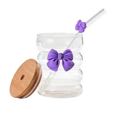 Imagem de 1 copo de borboleta transparente com tampa e canudo, copo de suco de café com laço fofo para meninas, adequado para decoração de casa, água potável em casa, chá da tarde, café, presente