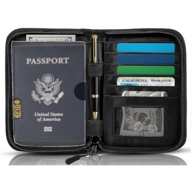 Imagem de Porta-passaporte para itens essenciais de viagem, protetor de bloqueio de RFID, carteiras de passaporte, organizador de documentos de passaporte para viagem essencial, Preto, Moda de viagem