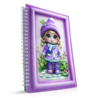 Imagem de omatek smart technologies Caderno espiral A5 com capa brilhante 3D – Caderno de capa dura fofo com 80 folhas – Caderno escolar para crianças, meninas e meninos – Roupa de inverno para meninas