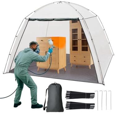 Imagem de VOXOR Barraca de cabine de pintura portátil, barraca de tinta spray de 25 cm C x 15 cm L x 17 cm A com piso embutido e tela de malha e estacas à prova de vento, abrigo de tinta spray para móveis