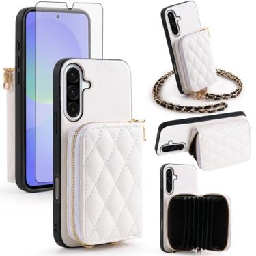 Imagem de Furiet Argyle Capa carteira para Samsung Galaxy S24 FE 5G e protetor de tela alça de ombro, capa de telefone com zíper de couro PU de luxo com suporte para cartão de órgão para S 24 EF AI S24FE 24S