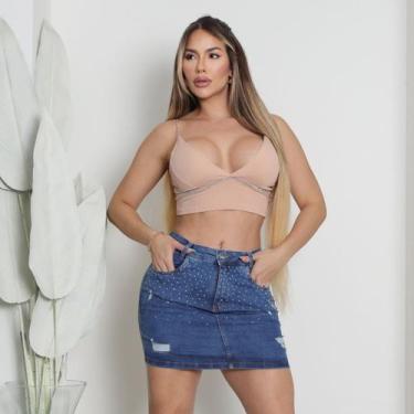 Imagem de Saia Jeans Feminina de Lycra Com Brilho Snow Power Strass Premium - Ss