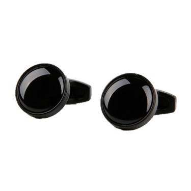 Imagem de Abotoaduras genéricas, elegantes, pretas foscas, redondas, design mini