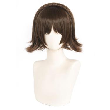 Imagem de Peruca de cosplay curta marrom com faixa trançada de 30 cm para adoles