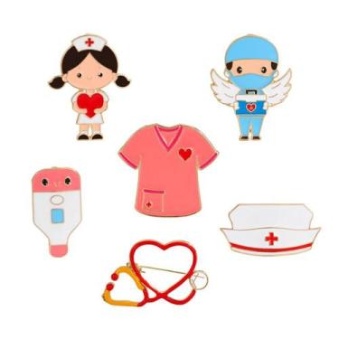 Imagem de Conjunto de broches com tema médico Cartoon Nurse Doctor x6 - yiweisai