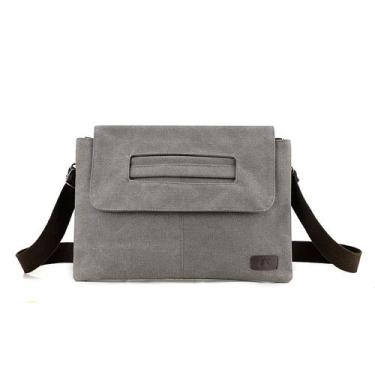 Imagem de Bolsa Messenger em tela de estilo coreano para homens 35x2x26cm cinza 