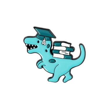 Imagem de Broche Pin Cartoon Dinosaur Cute Blue Dino Graduation - Yiweisai