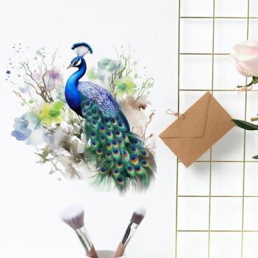 Imagem de Adesivos de parede Peacock Aquarela PVC 30x30cm - yiweisai