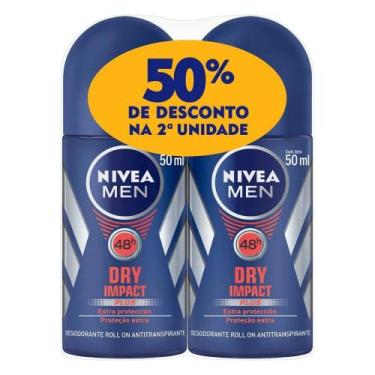Imagem de Kit Desodorante Nivea Men Roll On Dry Impact 2 Unidades 50ml Cada