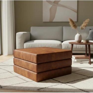 Imagem de Puff material sintético 3 Em 1 Solteiro Marrom Multiuso Colchonete Via