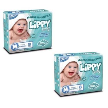Imagem de Kit 2 fraldas infantis pacote com 18 tiras lippy baby - m