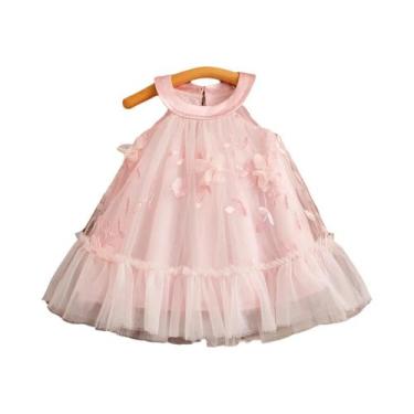 Imagem de Vestido Floral De Verão Para Meninas, Sem Mangas, Com Tule, Decote Red