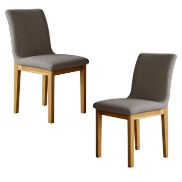 Imagem de Conjunto 2 Cadeiras para Sala de Jantar com Pés em Madeira Maciça Bella Cinamomo/Cinza