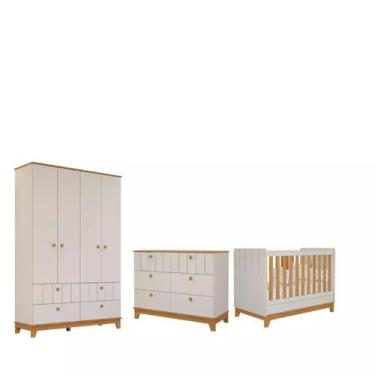 Imagem de Quarto Completo Bebe Permobili Biscoito Retro MDF - - Branco Acetinado