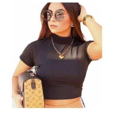 Imagem de Blusinha Cropped Feminino Manga Curta Gola Alta Blogueira - Love Bless