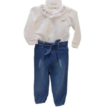 Imagem de Conjunto Bebê Menina Body + Calça Jeans Verão Paraiso 13872, Off white