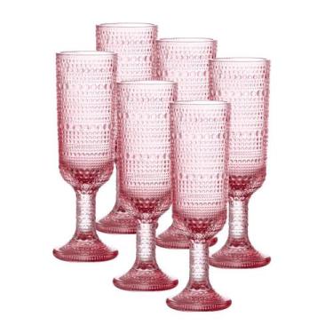 Imagem de Jogo C/ 6 Taças de Champanhe Vidro Pérola Rosa 160ml Mesa Posta Champa