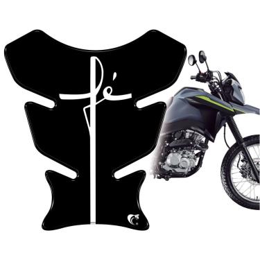 Imagem de Protetor de Tanque Moto Universal Fé Preto PVC Resinado 3D com Acabamento em Relevo e Brilho Teu Adesivo